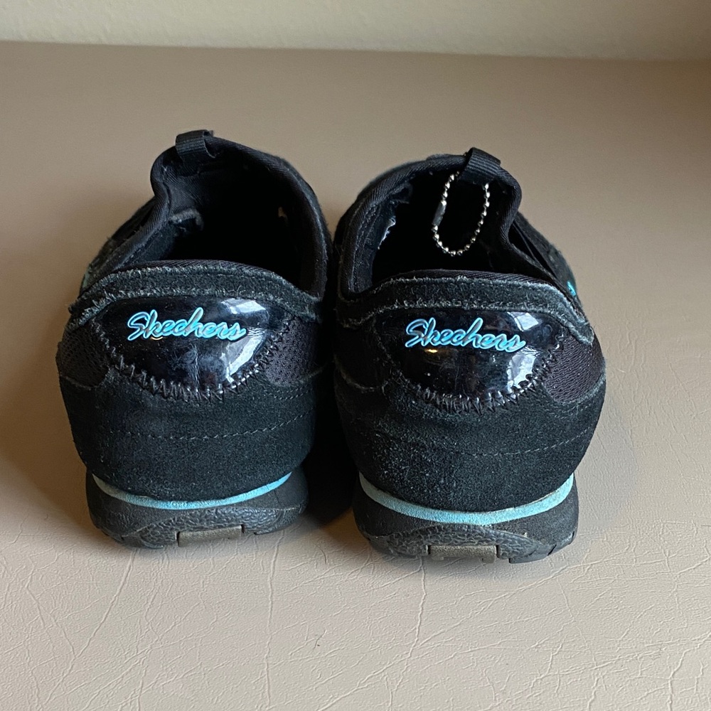 Skechers Black Slip-On Sneakers with Teal Logo Accents - Picture 3 of 6